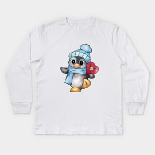 Pinguin mit Herz Kids Long Sleeve T-Shirt